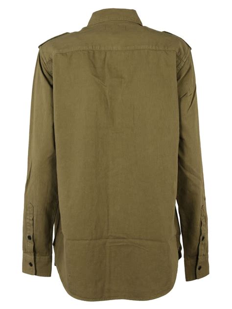 Saint Laurent Oversized Ysl Military Patch Shirt In Khaki Twill in 